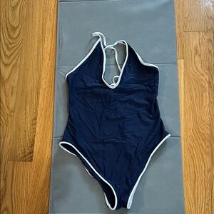 Aerie Navy Swimsuit with Light Gray Trim